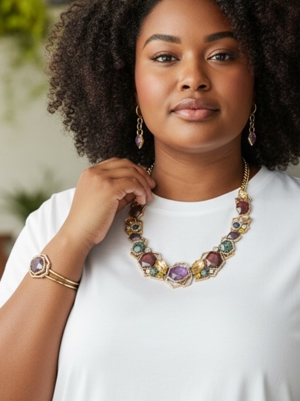 Chloe + Isabel Statement Purple Multi-Gem Necklace, Bracelet & Earring Set